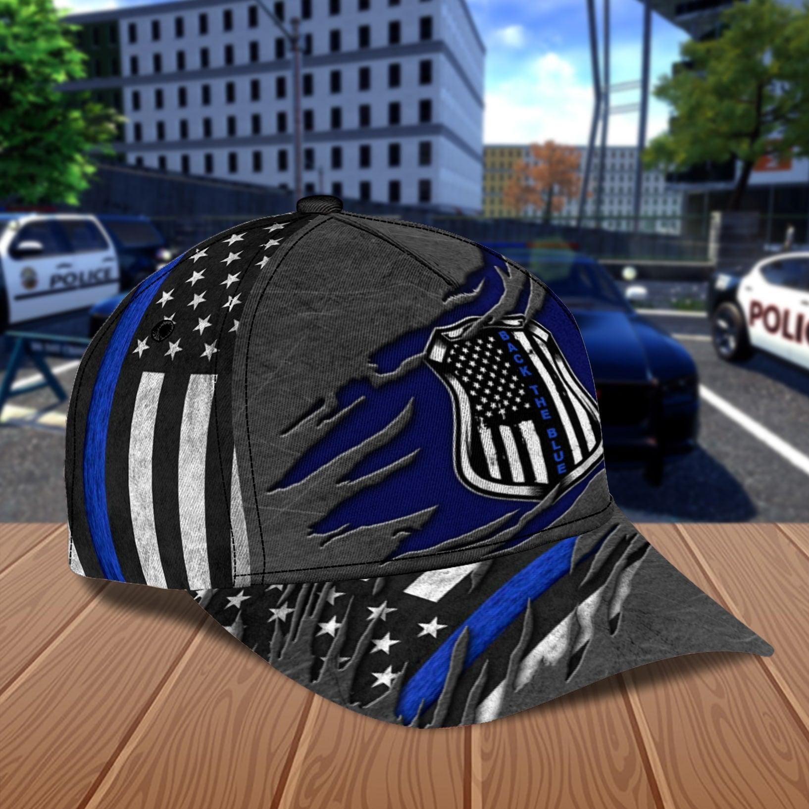 Back The Blue Police Personalized Classic Cap, Personalized Gift for Police Trucker Hats Custom Hats Gifts For Men & Women