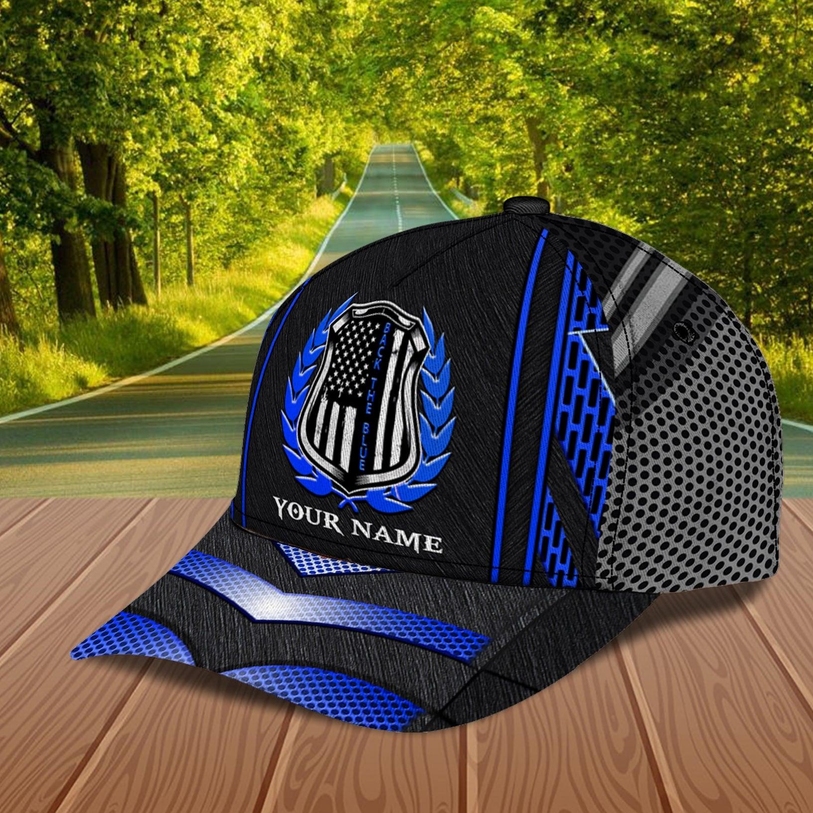 Back The Blue Police Personalized Classic Cap, Personalized Gift for Police Trucker Hats Custom Hats Gifts For Men & Women