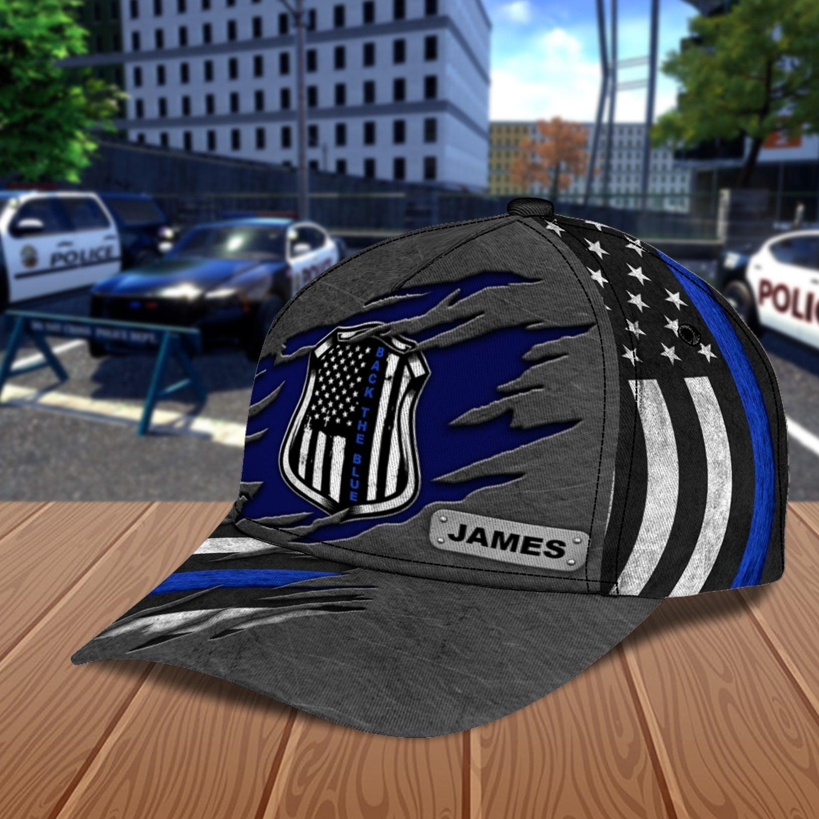 Back The Blue Police Personalized Classic Cap, Personalized Gift for Police Trucker Hats Custom Hats Gifts For Men & Women
