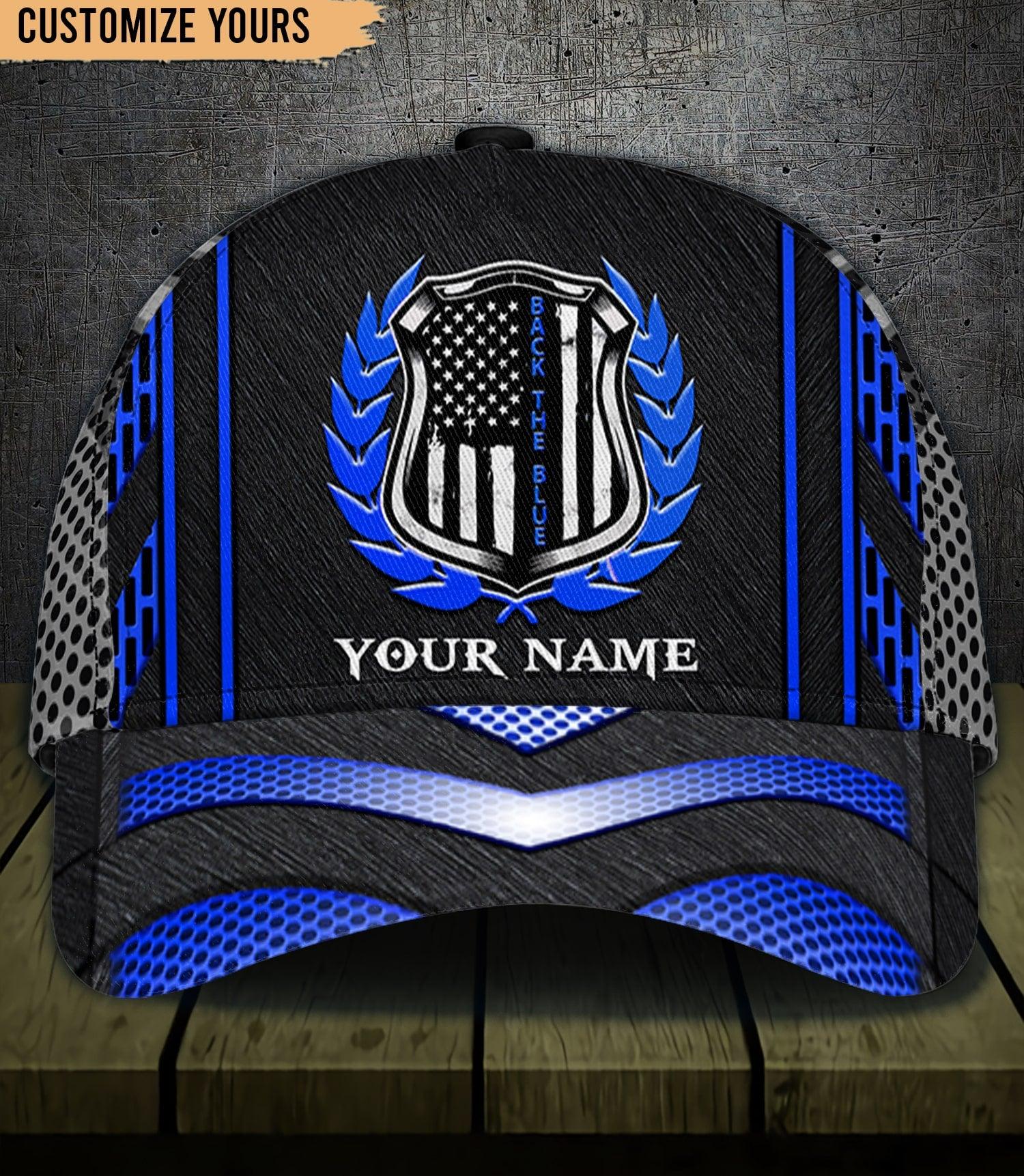 Back The Blue Police Personalized Classic Cap, Personalized Gift for Police Trucker Hats Custom Hats Gifts For Men & Women