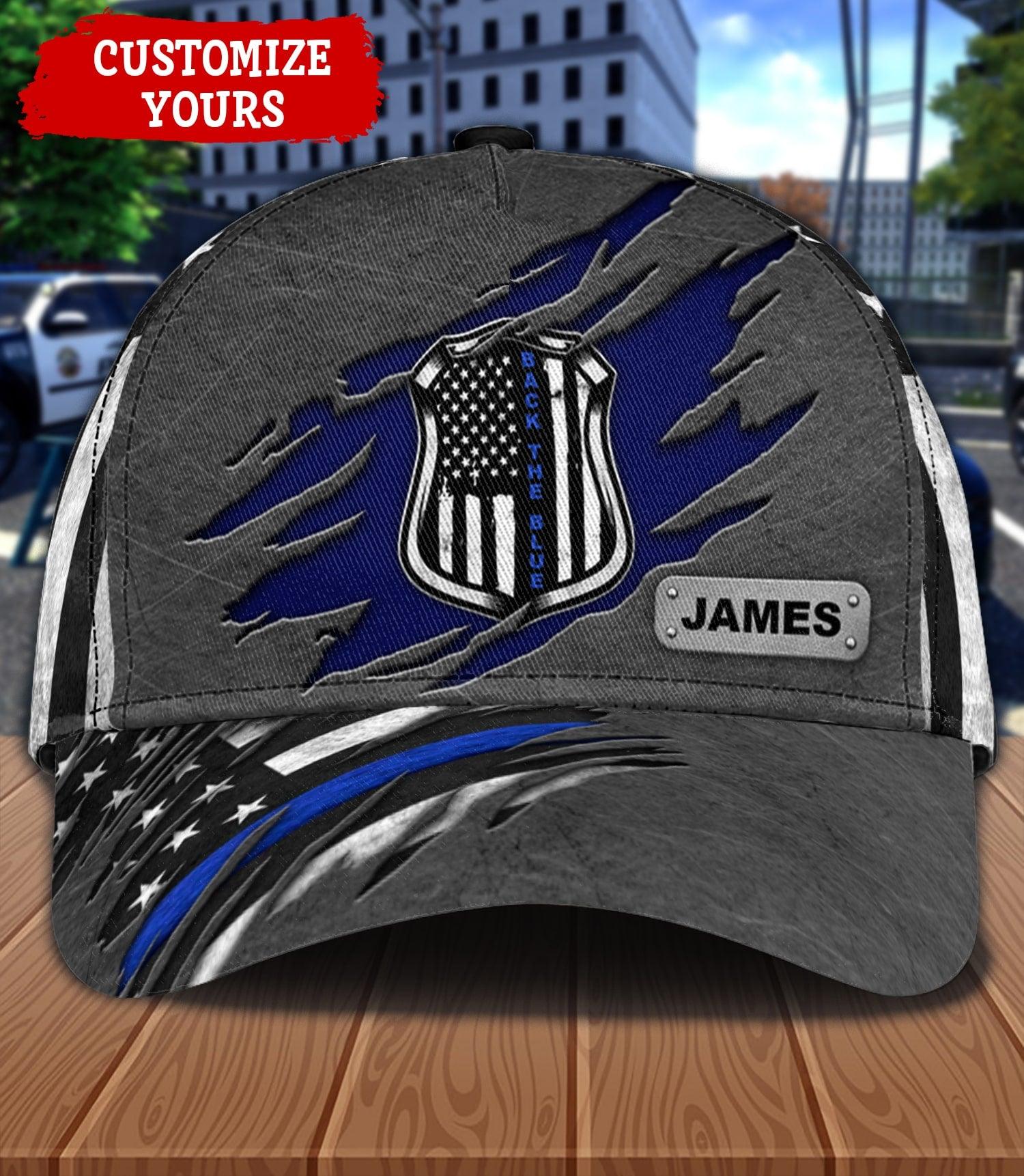 Back The Blue Police Personalized Classic Cap, Personalized Gift for Police Trucker Hats Custom Hats Gifts For Men & Women