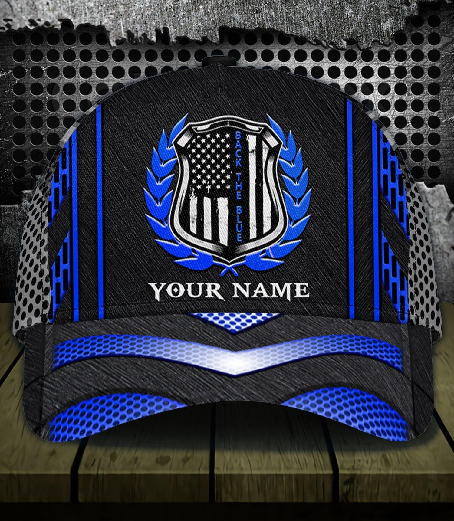 Back The Blue Police Personalized Classic Cap, Personalized Gift for Police Trucker Hats Custom Hats Gifts For Men & Women