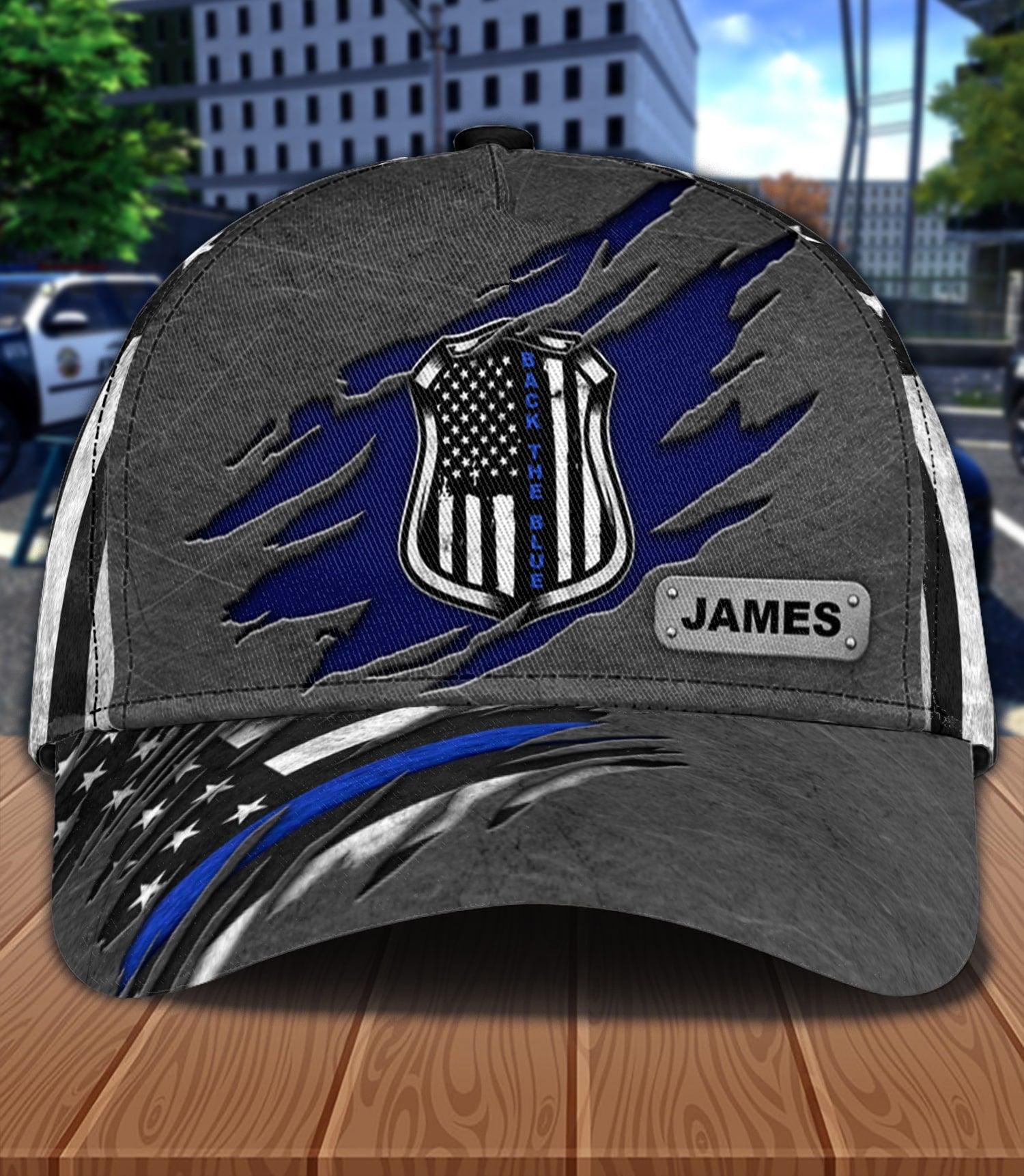 Back The Blue Police Personalized Classic Cap, Personalized Gift for Police Trucker Hats Custom Hats Gifts For Men & Women