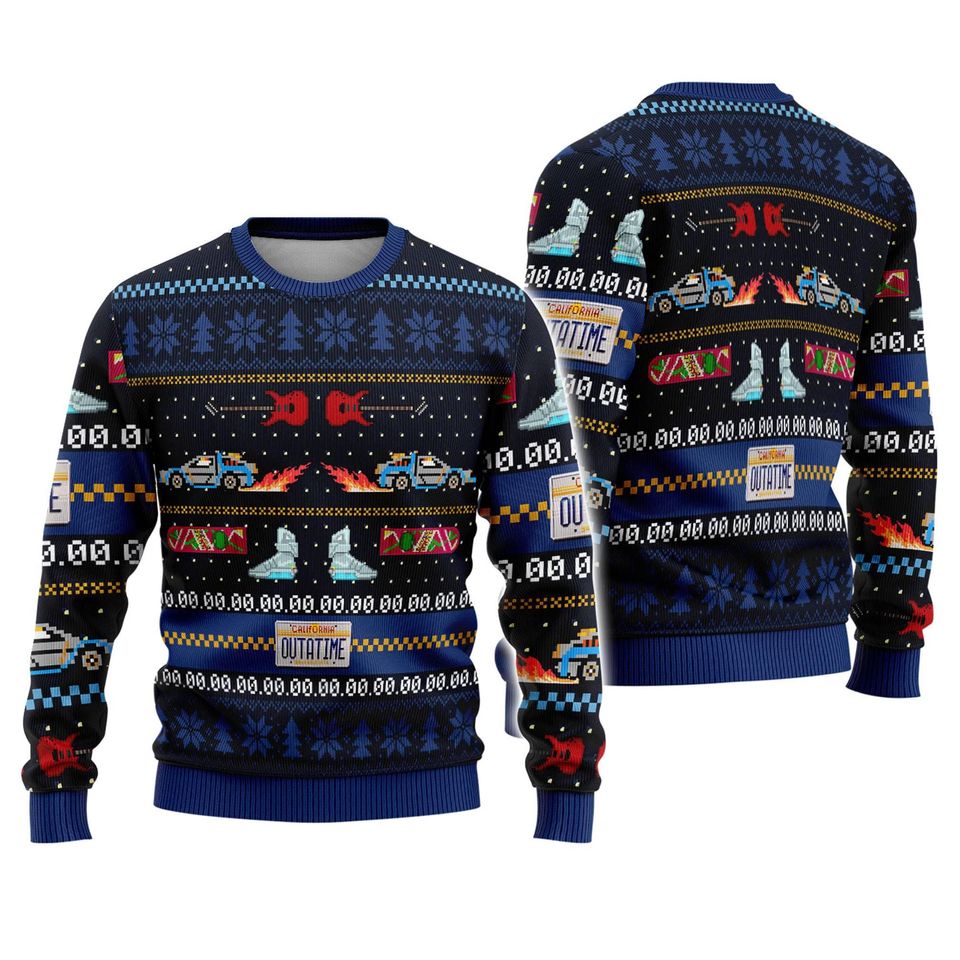 Back To The Future Christmas Ugly Sweater, Marty McFly Emmett Brown Christmas Sweater - Image 2