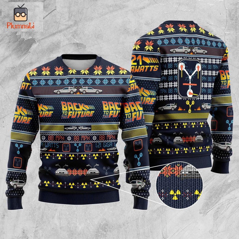 Back To The Future Ugly Christmas Sweater, Marty McFly Emmett Brown