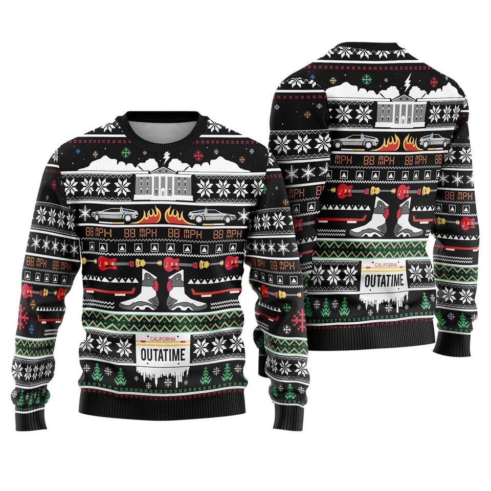 Back To The Future Ugly Christmas Sweatshirt | Marty McFly Emmett Brown Ugly Sweater