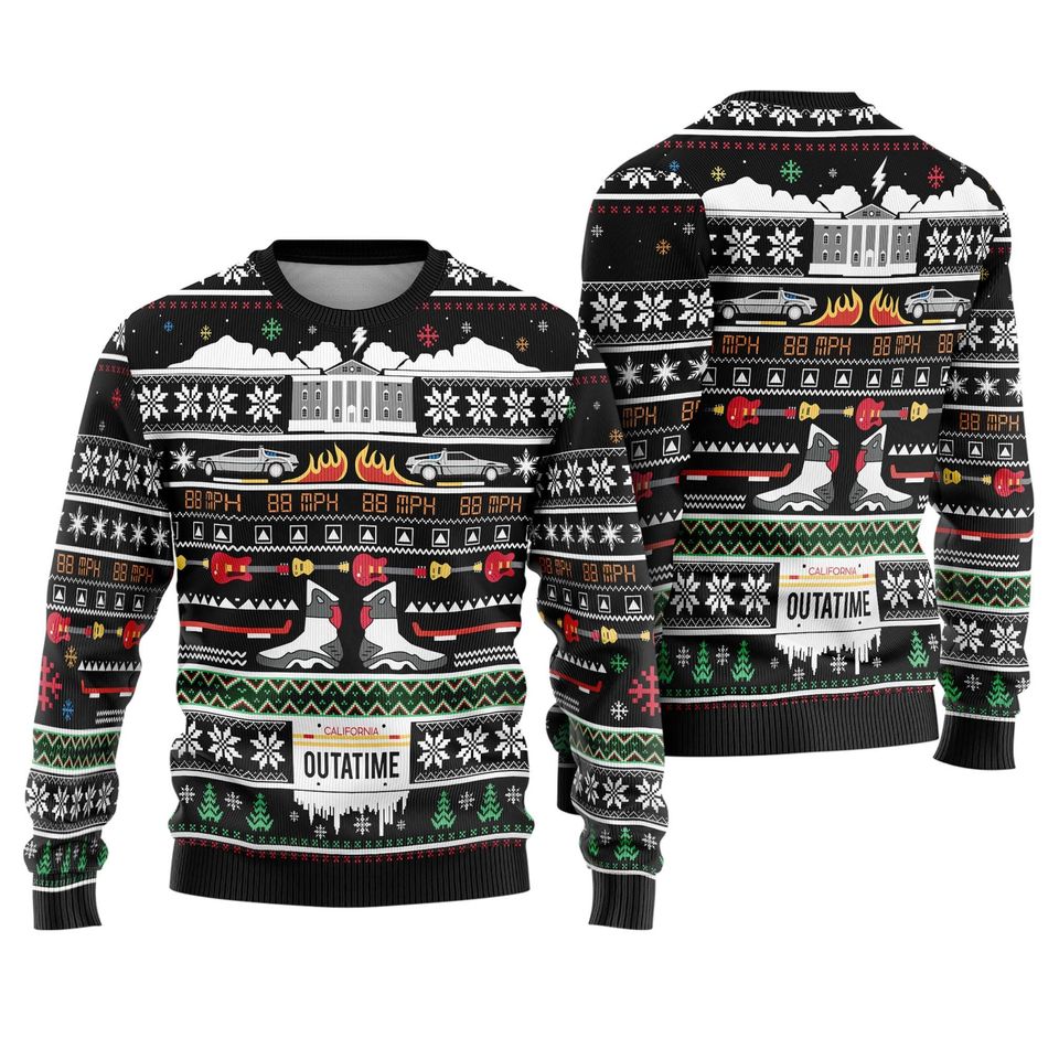 Back To The Future Ugly Christmas Sweatshirt,Marty McFly Emmett Brown Ugly Sweater