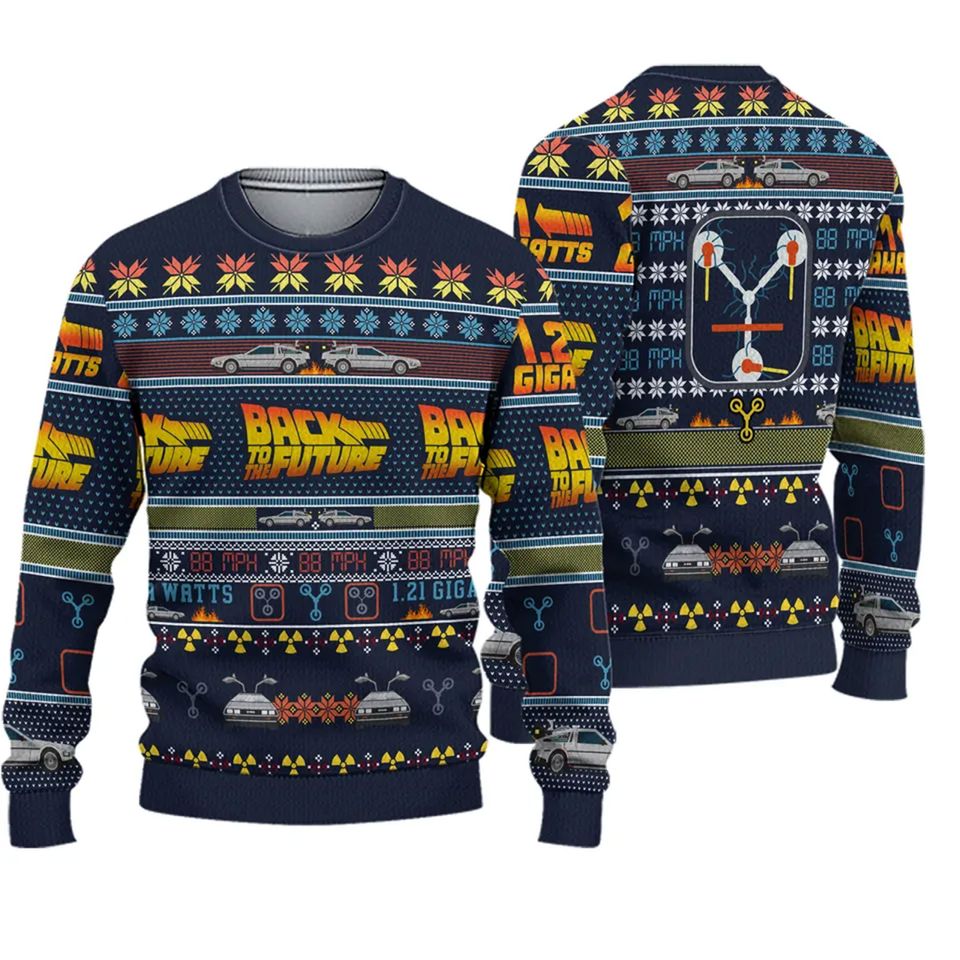 Back to the Future Ugly Knitted Christmas 3D Sweater
