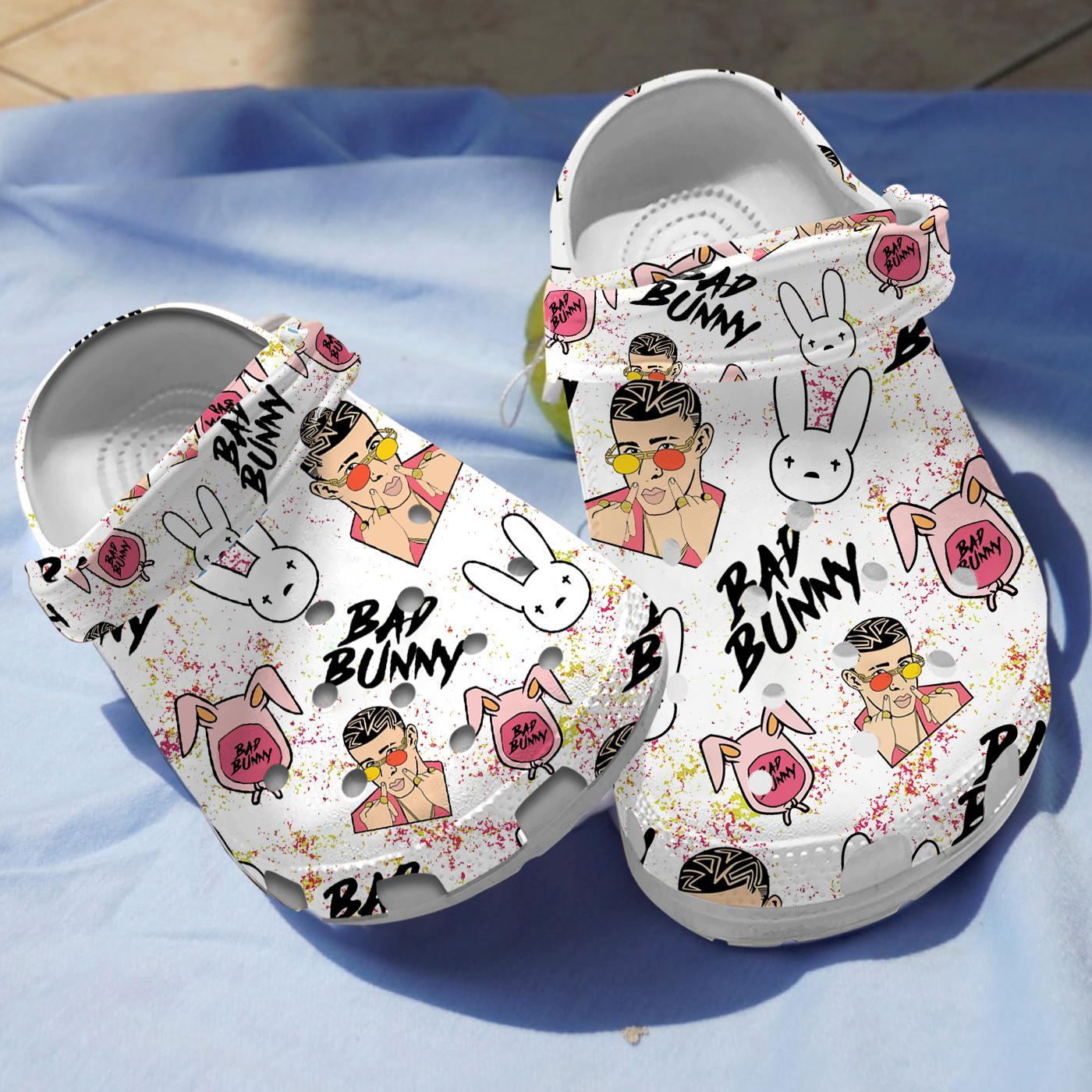 Bad Bunny Music Crocs Crocband Clogs Shoes Comfortable For Men Women and Kids
