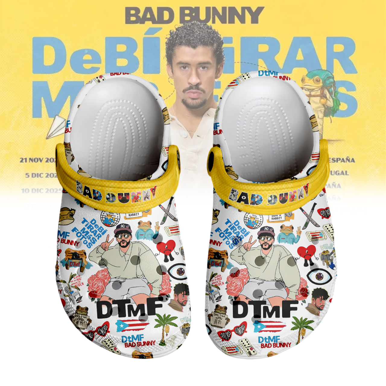 Bad Bunny Music Crocs Crocband Clogs Shoes Comfortable For Men Women and Kids