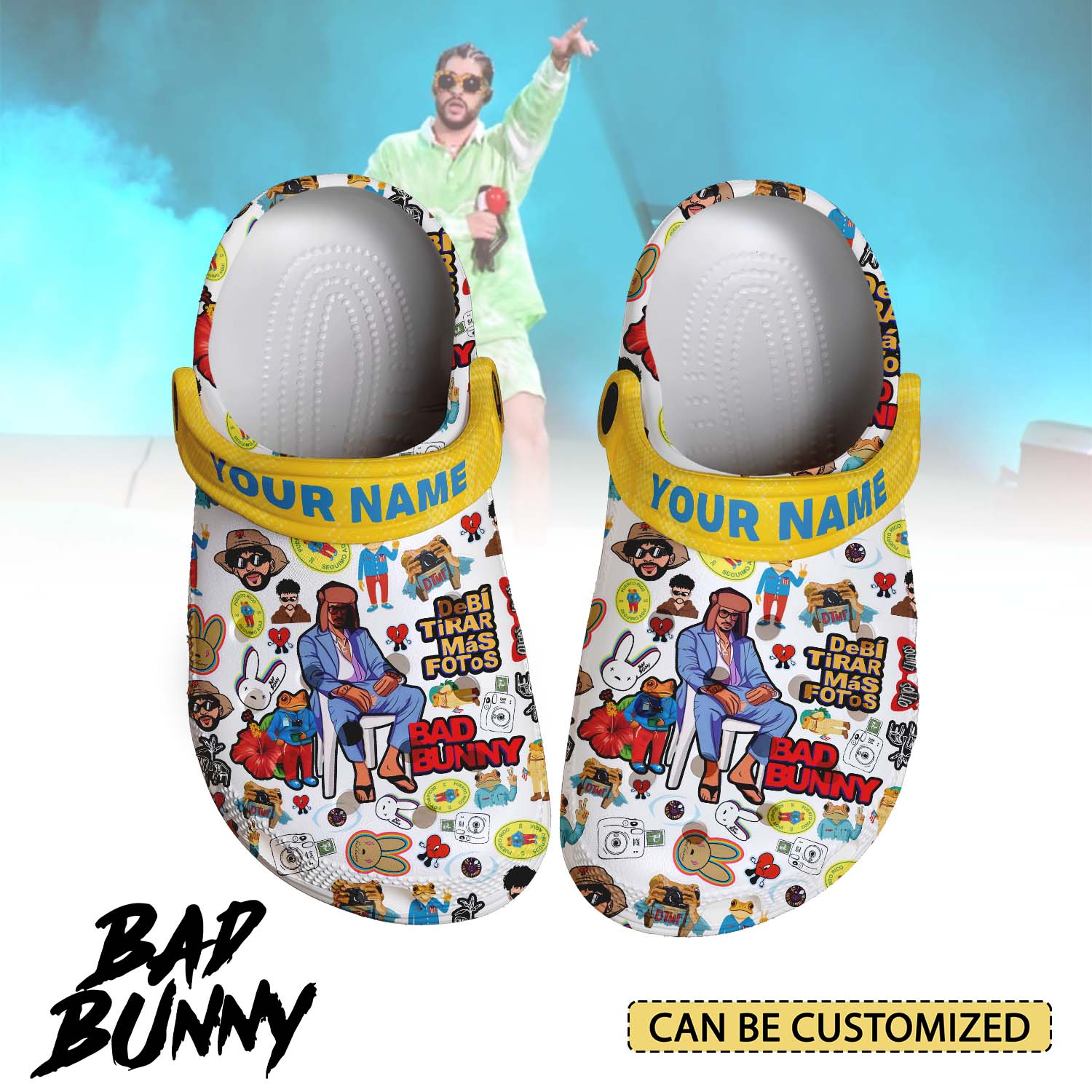 Bad Bunny Music Crocs Crocband Clogs Shoes Comfortable For Men Women and Kids
