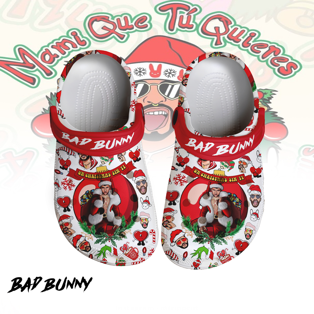 Bad Bunny x Christmas Music Crocs Crocband Clogs Shoes Comfortable For Men Women and Kids