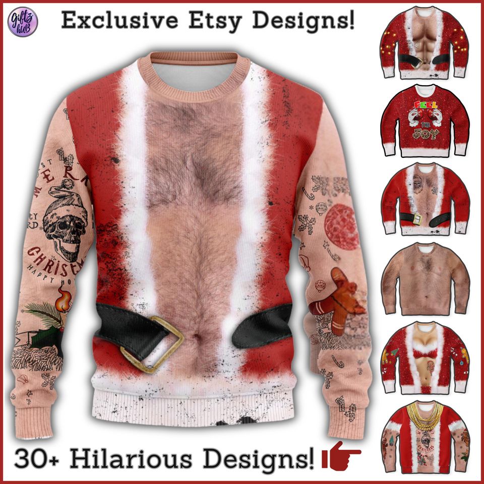 Bad santa ugly xmas shirt, Funny ugly Christmas sweater, caucasian santa sweatshirt, funny Christmas jumper - Image 2