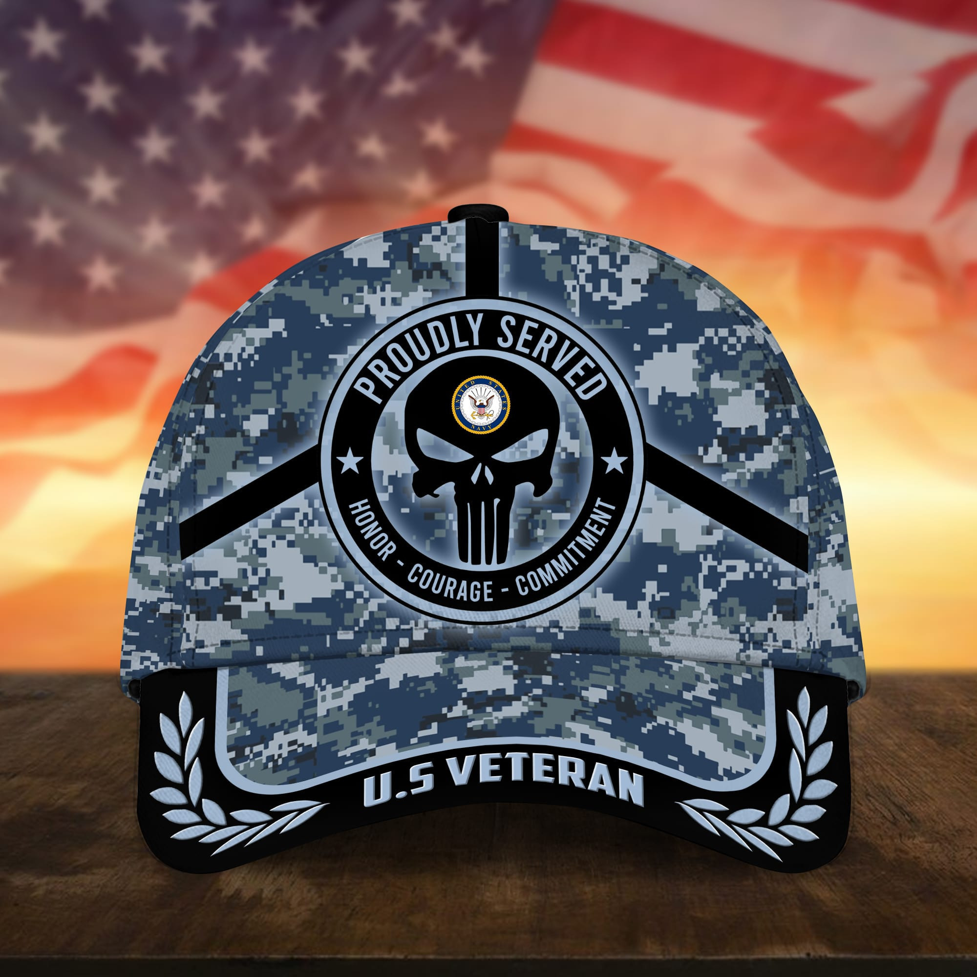 Badass Puniskull U.S Navy Veteran Cap Trucker Hats Custom Hats Gifts For Men & Women