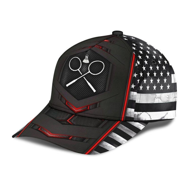 Badminton Red Flag Hat Classic Cap 3D Skull Cap, Cap Gift Idea, Human Cap, Trending Cap, American Cap Trucker Hats Custom Hats Gifts For Men & Women