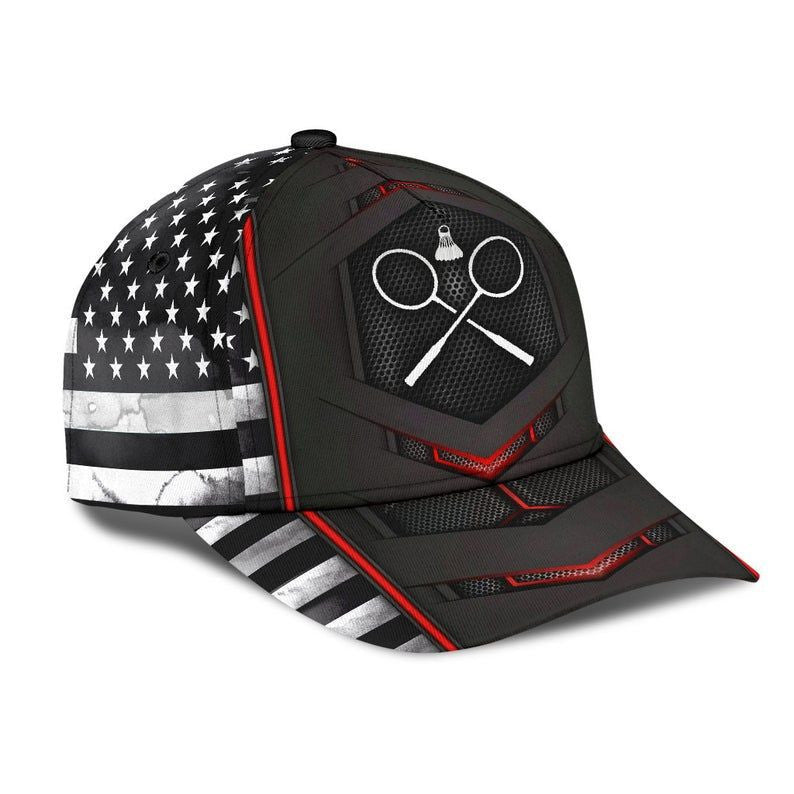 Badminton Red Flag Hat Classic Cap 3D Skull Cap, Cap Gift Idea, Human Cap, Trending Cap, American Cap Trucker Hats Custom Hats Gifts For Men & Women