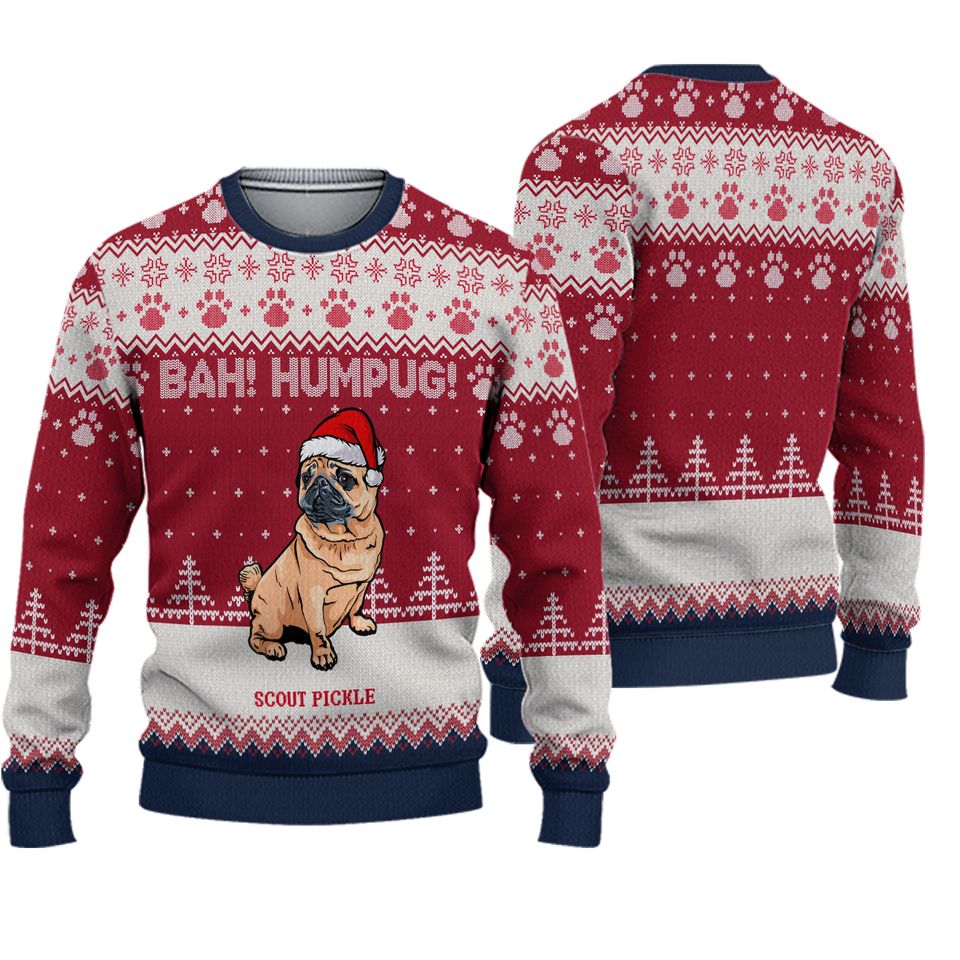 Bah Hum Pug Dog Lovers - Personalized Ugly Sweater