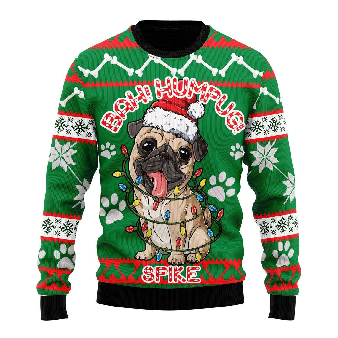 Bah Humpup Pug Dog Christmas Hat Funny Ugly Christmas Sweater Adult 3D Funny Matching for family