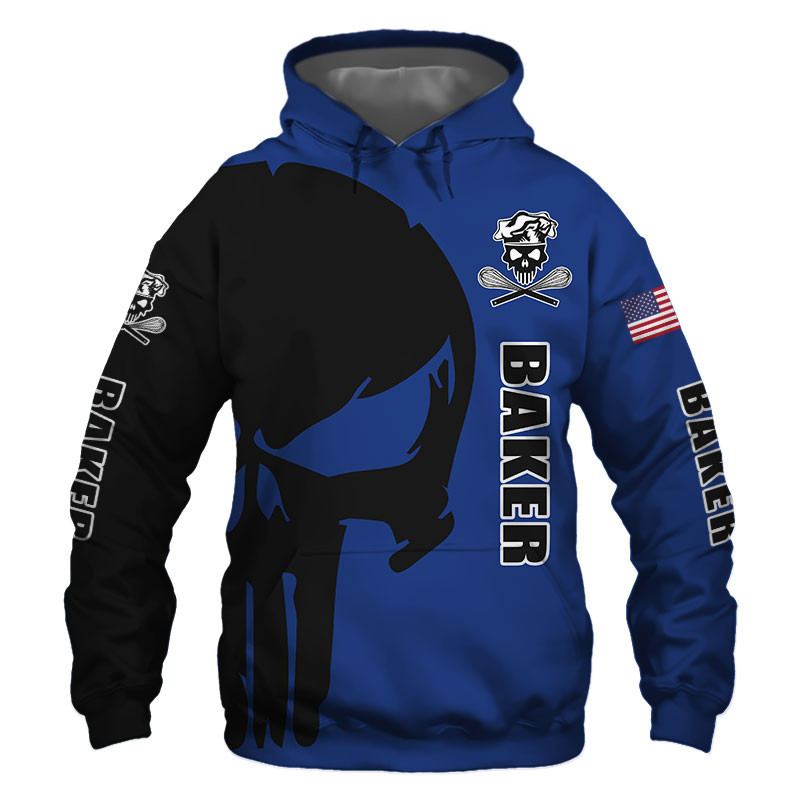 Baker Punisher Skull US Flag Black Blue 3D All Over Print Hoodie, Zip Hoodie