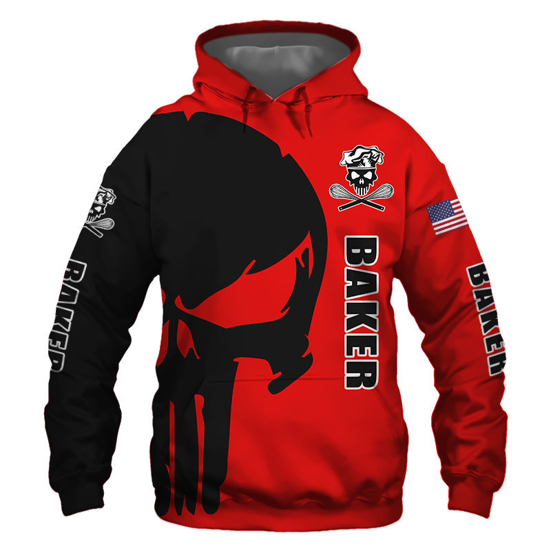 Baker Punisher Skull US Flag Black Red 3D All Over Print Hoodie, Zip Hoodie