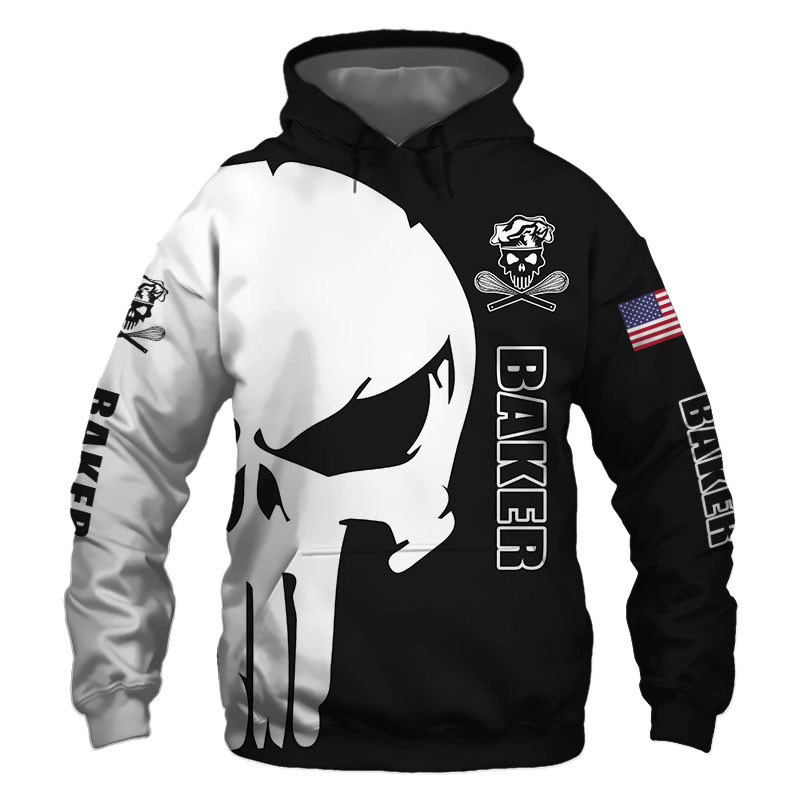 Baker Punisher Skull US Flag Black White 3D All Over Print Hoodie, Zip Hoodie