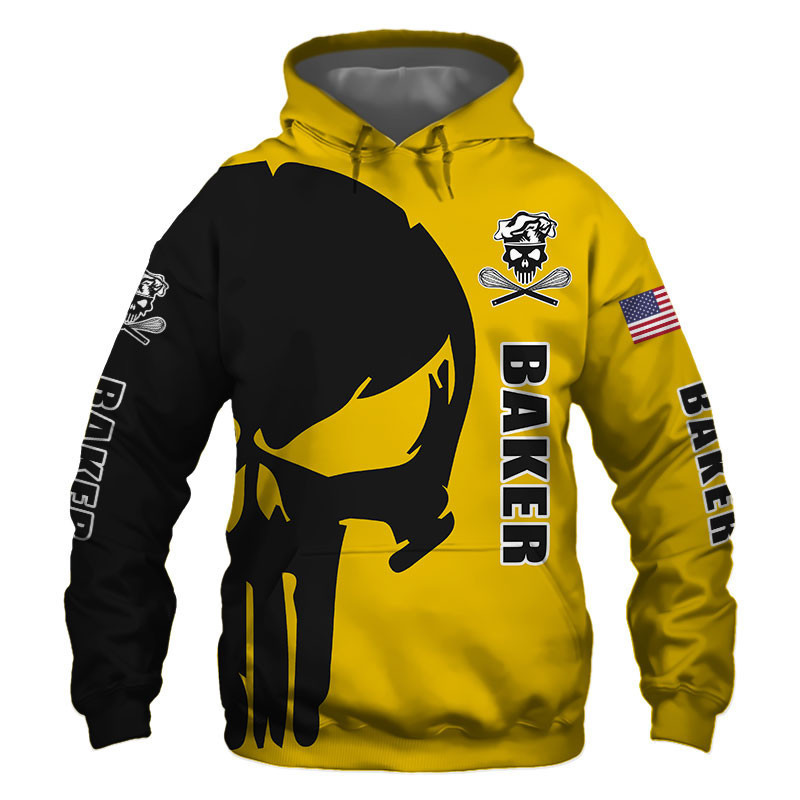 Baker Punisher Skull US Flag Black Yellow 3D All Over Print Hoodie, Zip Hoodie