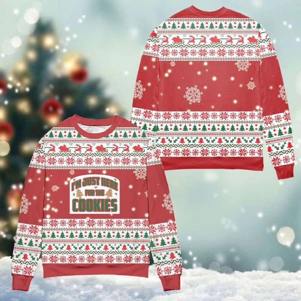 Baking Crew Christmas Sweater, Just Here For The Cookies Funny Gingerbread Pullover, Gift for Cookie Lovers"