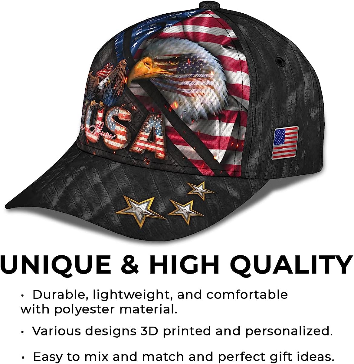 Bald Eagle And Us Flag For Veteran Military Custom Name All Over Print Baseball Cap - Christian Hats For Men Women Trucker Hats Custom Hats Gifts For Men & Women