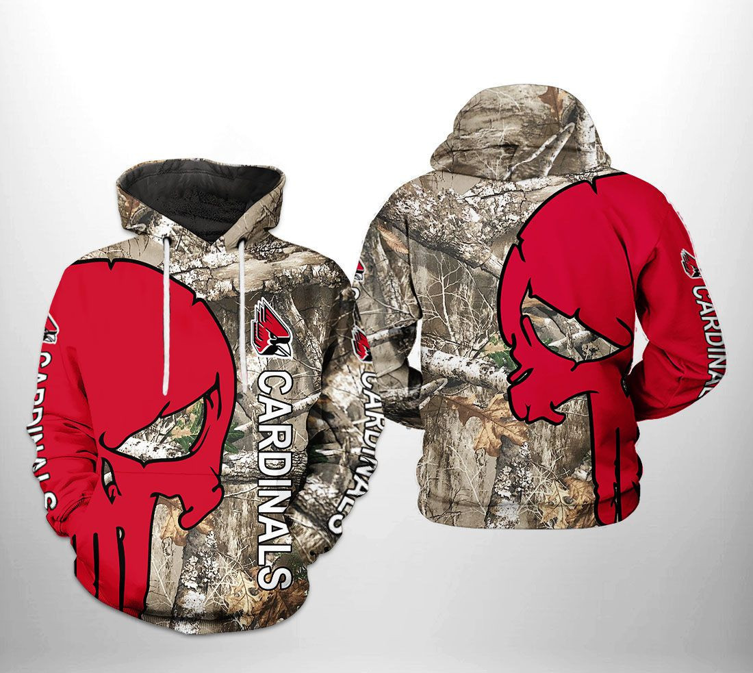 Ball State Cardinals NCAA Camo Veteran Hunting 3D All Over Print Hoodie, Zip Hoodie