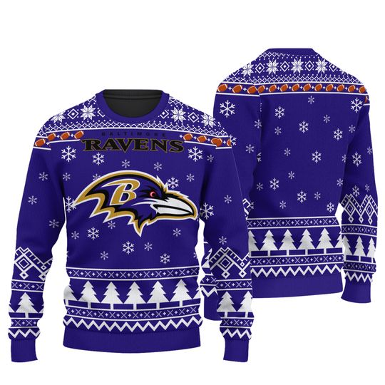 Baltimore Football Ugly Christmas Sweater, Baltimore Raven Ugly Christmas 3D Sweater - Image 2