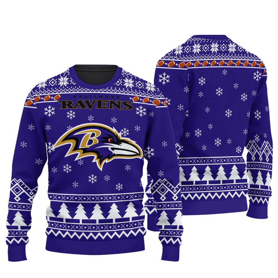 Baltimore Football Ugly Christmas Sweater, Baltimore Raven Ugly Christmas 3D Sweater