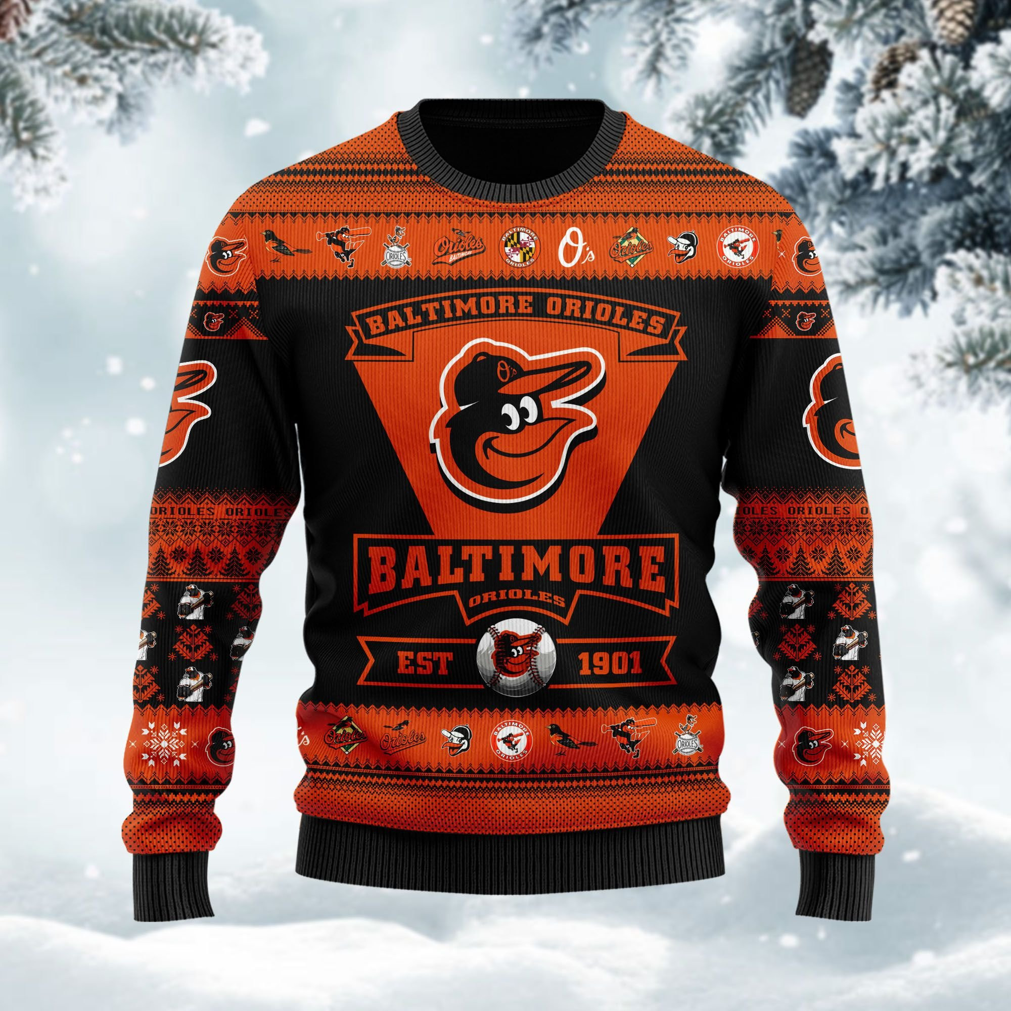 Baltimore Orioles Football Team Logo Custom Name Personalized Ugly Christmas Sweater Adult 3D Funny Matching for family - Image 2