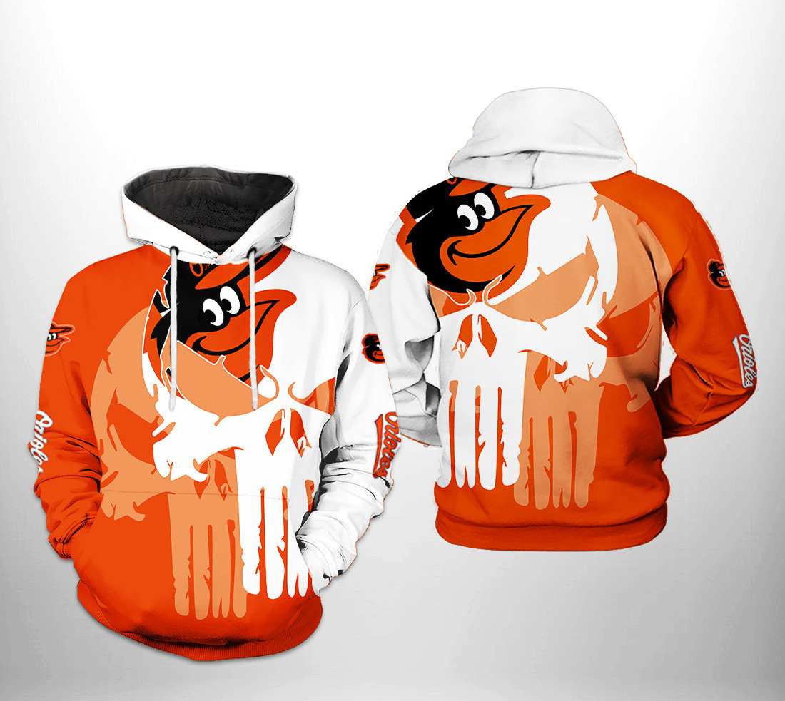 Baltimore Orioles MLB Skull 3D All Over Print Hoodie, Zip Hoodie