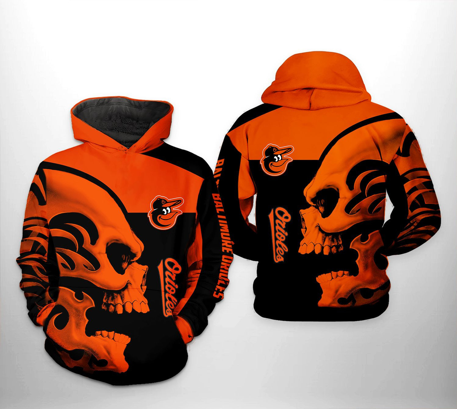 Baltimore Orioles MLB Skull 3D All Over Print Hoodie, Zip Hoodie