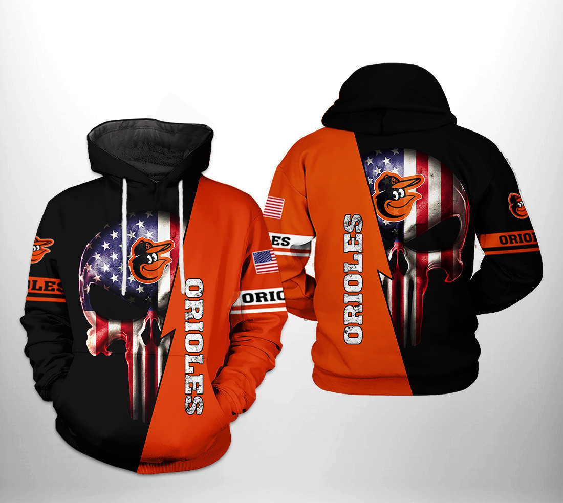 Baltimore Orioles MLB US Flag Skull 3D All Over Print Hoodie, Zip Hoodie