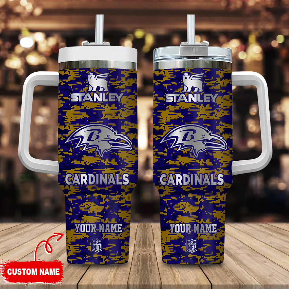 Baltimore Ravens NFL Camouflage Silver Logo Custom Stanley Cup 40 oz 30 oz Tumbler With HandleTVC2301111