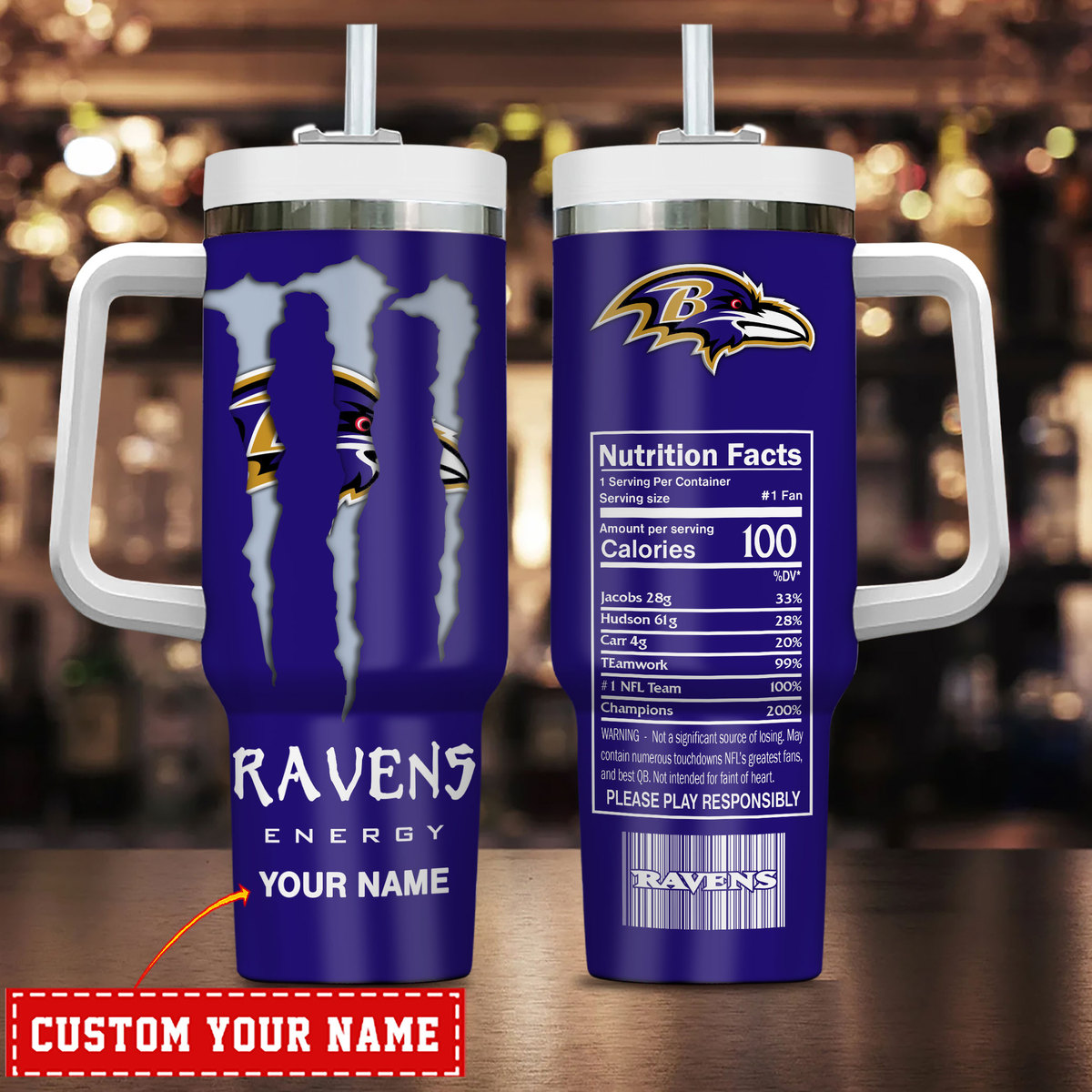 Baltimore Ravens NFL Energy Nutrition Facts Custom Stanley Cup 40 oz 30 oz Tumbler With HandleTVC230172