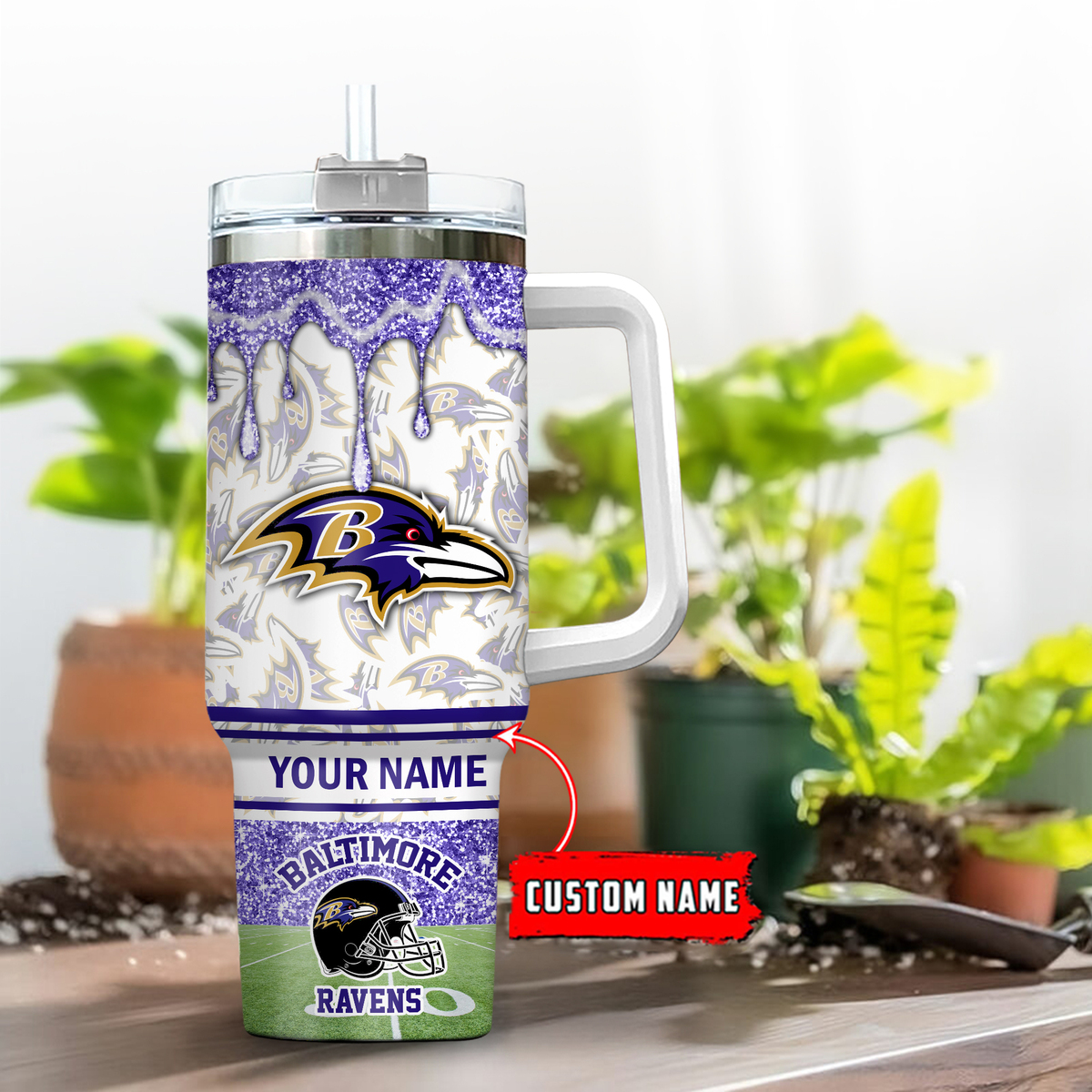Baltimore Ravens NFL Glitter Custom Stanley Cup 40 oz 30 oz Tumbler With HandleTVC230194