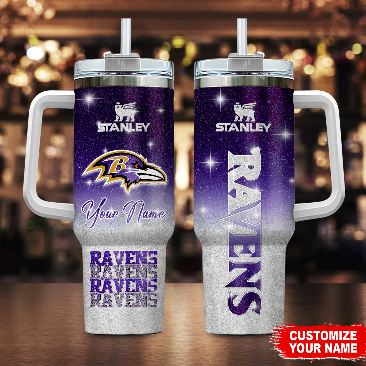Baltimore Ravens NFL Glitter Custom Stanley Cup 40 oz 30 oz Tumbler With HandleTVC230197