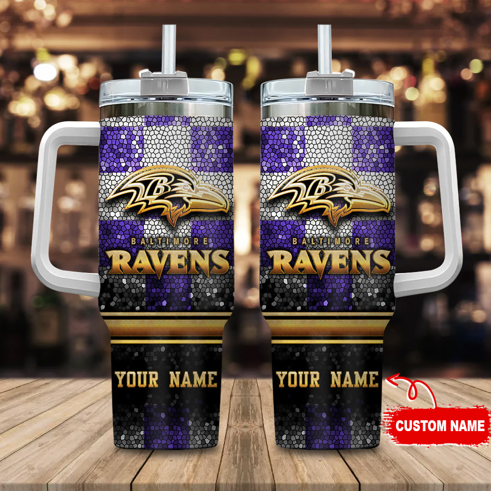 Baltimore Ravens NFL Glitter Golden Logo Custom Stanley Cup 40 oz 30 oz Tumbler With HandleTVC2301113