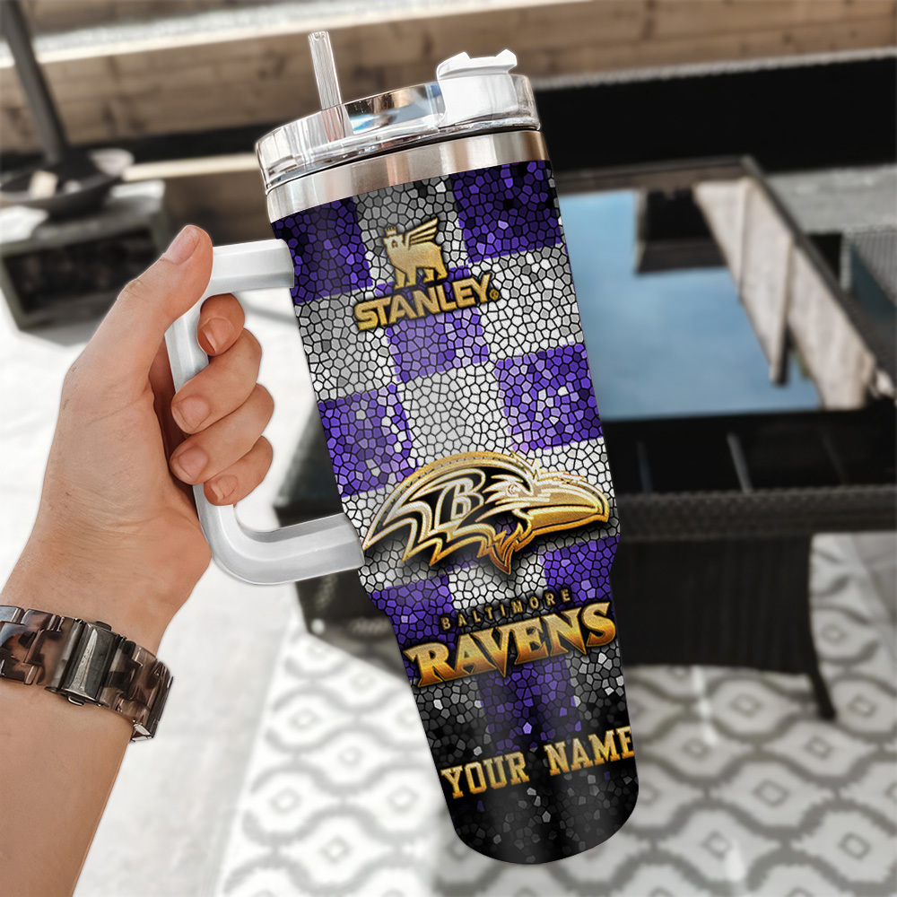 Baltimore Ravens NFL Glitter Golden Logo Custom Stanley Cup 40 oz 30 oz Tumbler With HandleTVC2301114 - Image 3