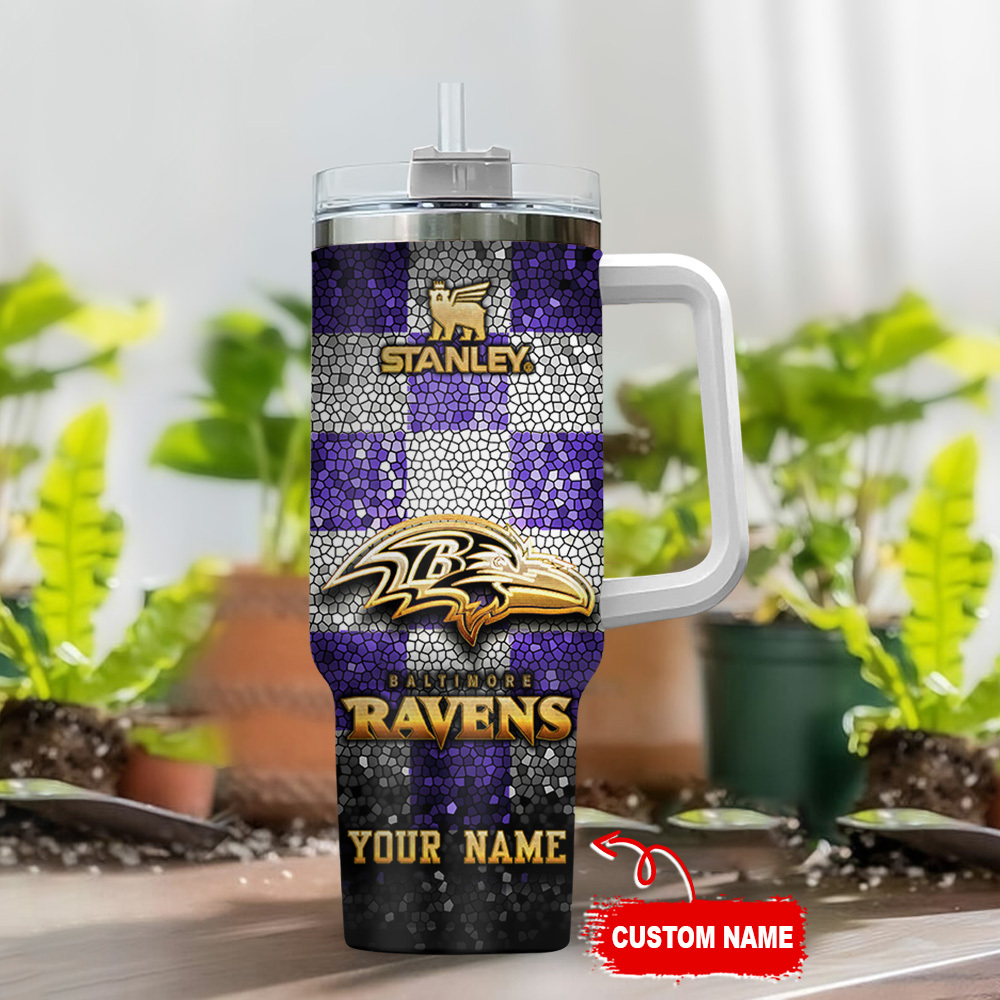 Baltimore Ravens NFL Glitter Golden Logo Custom Stanley Cup 40 oz 30 oz Tumbler With HandleTVC2301114 - Image 2