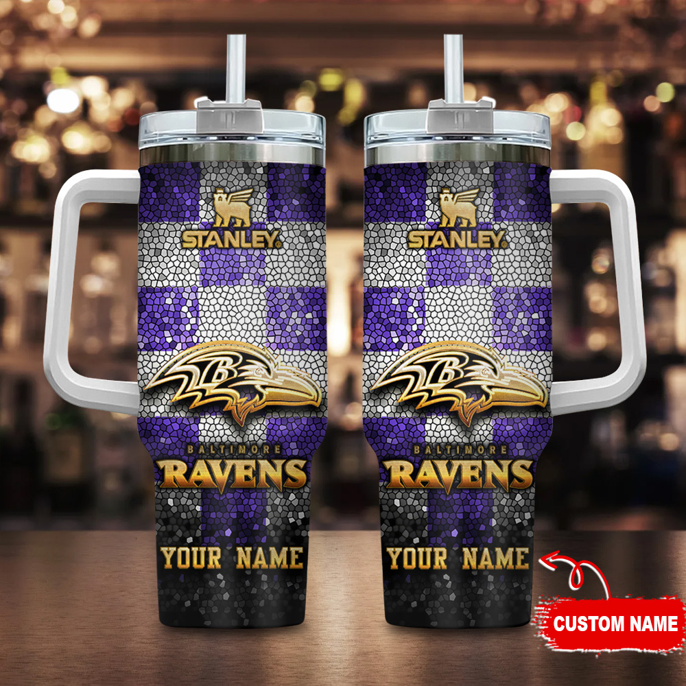 Baltimore Ravens NFL Glitter Golden Logo Custom Stanley Cup 40 oz 30 oz Tumbler With HandleTVC2301114