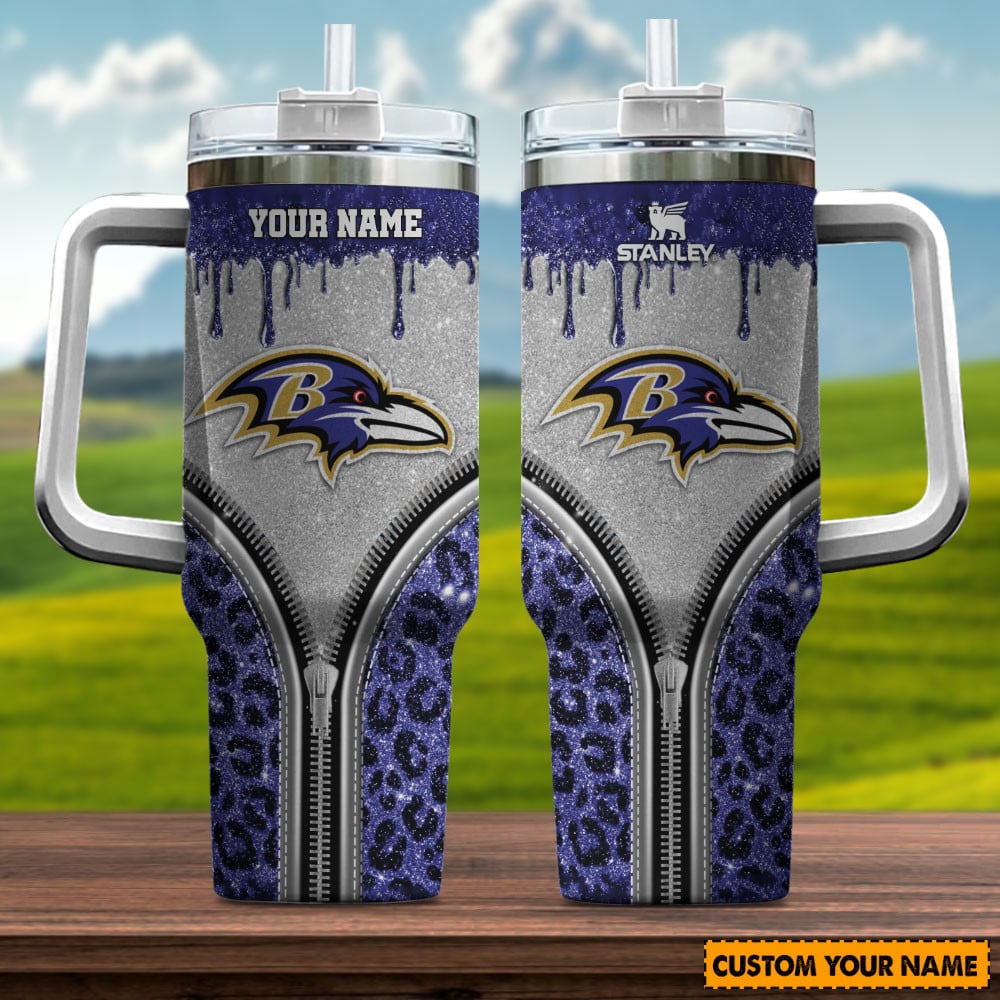 Baltimore Ravens NFL Glitter Leopard Print Custom Stanley Cup 40 oz 30 oz Tumbler With HandleTVC230144