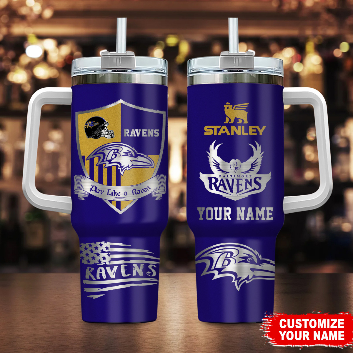 Baltimore Ravens NFL Silver Logo Custom Stanley Cup 40 oz 30 oz Tumbler With HandleTVC2301106