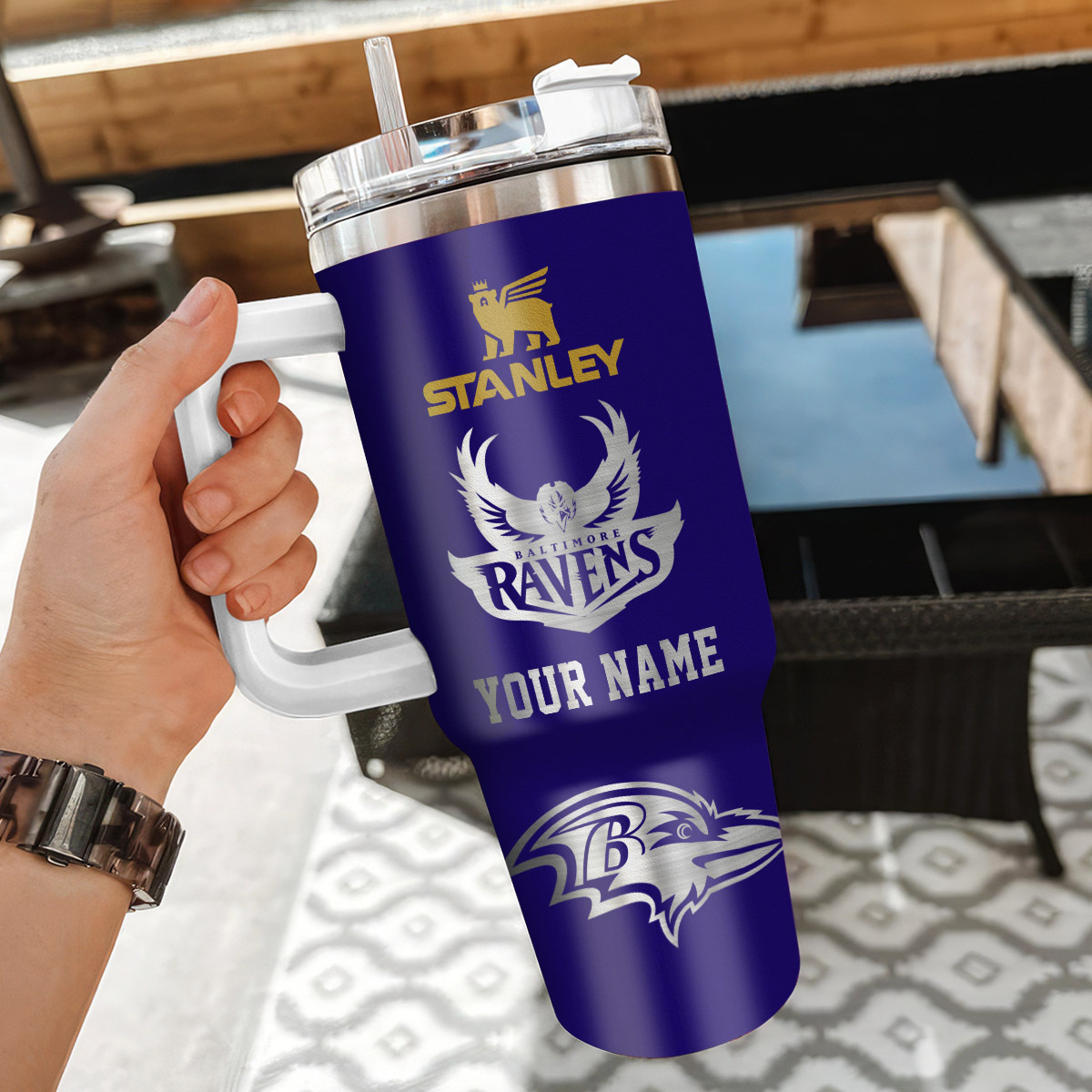 Baltimore Ravens NFL Silver Logo Custom Stanley Cup 40 oz 30 oz Tumbler With HandleTVC2301106 - Image 3