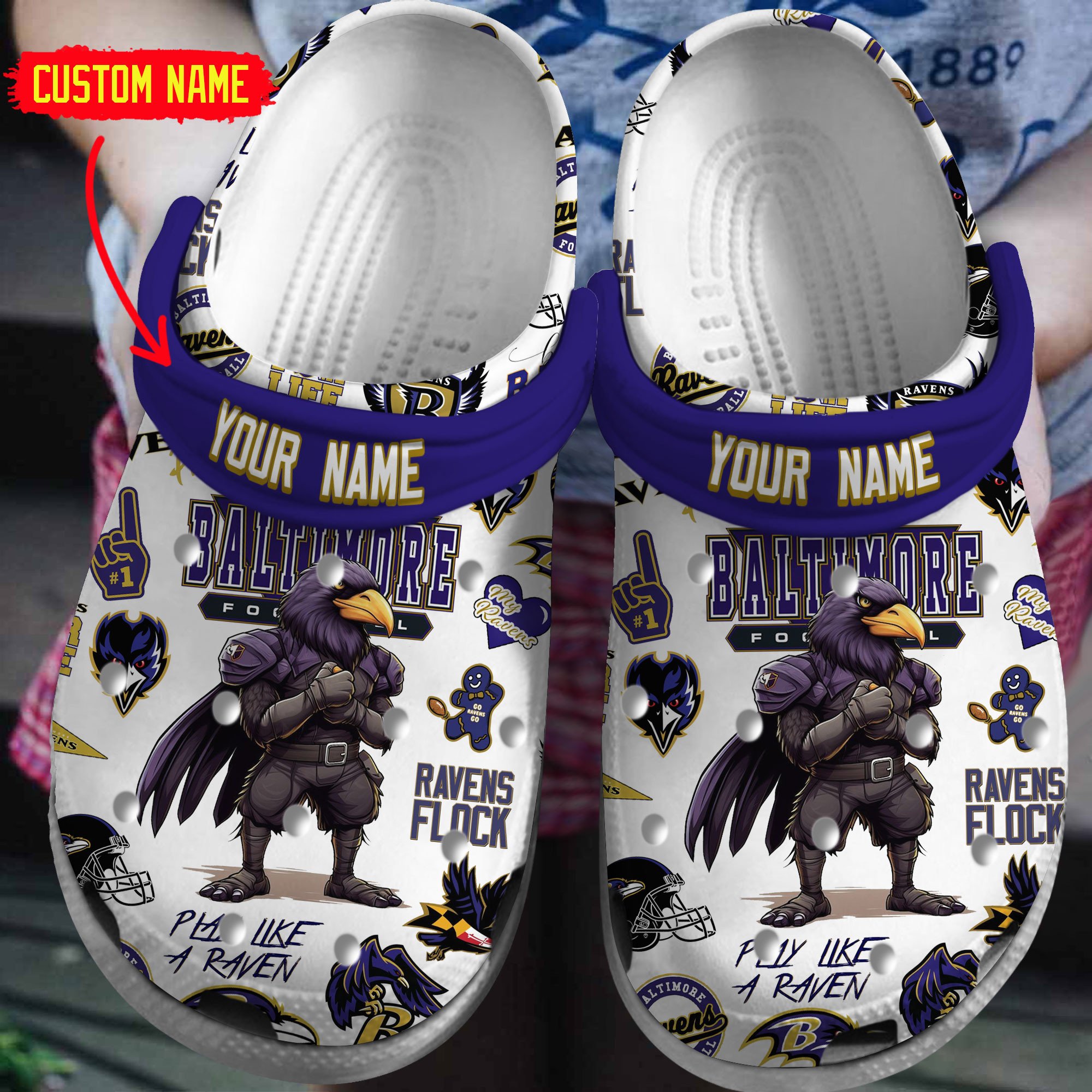 Baltimore Ravens NFL Sport Crocs Crocband Clogs Shoes Comfortable For Men Women and Kids
