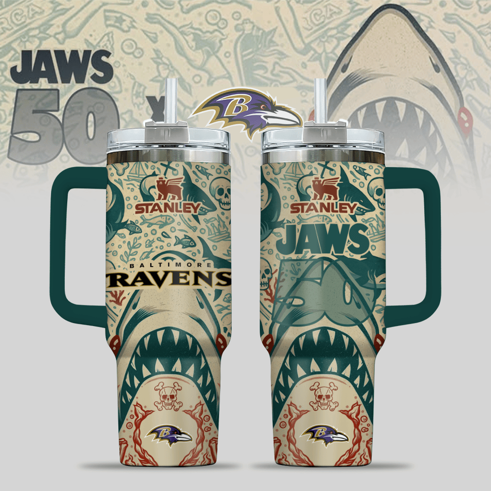 Baltimore Ravens NFL x JAWS Custom Stanley Cup 40 oz 30 oz Tumbler With HandleTVC2301122