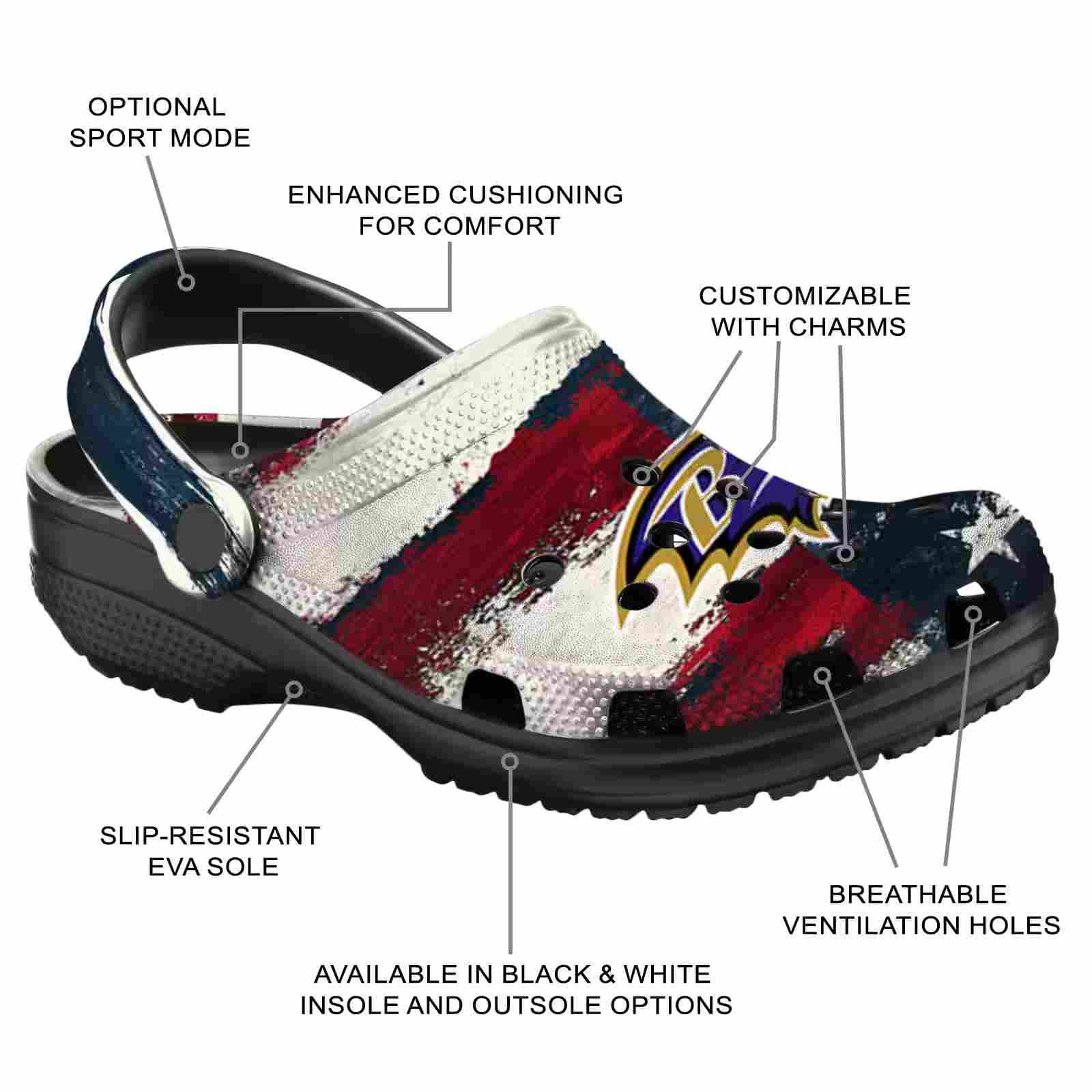 Baltimore Ravens Patriotic Stripes ClogTVC1801960 - Image 5