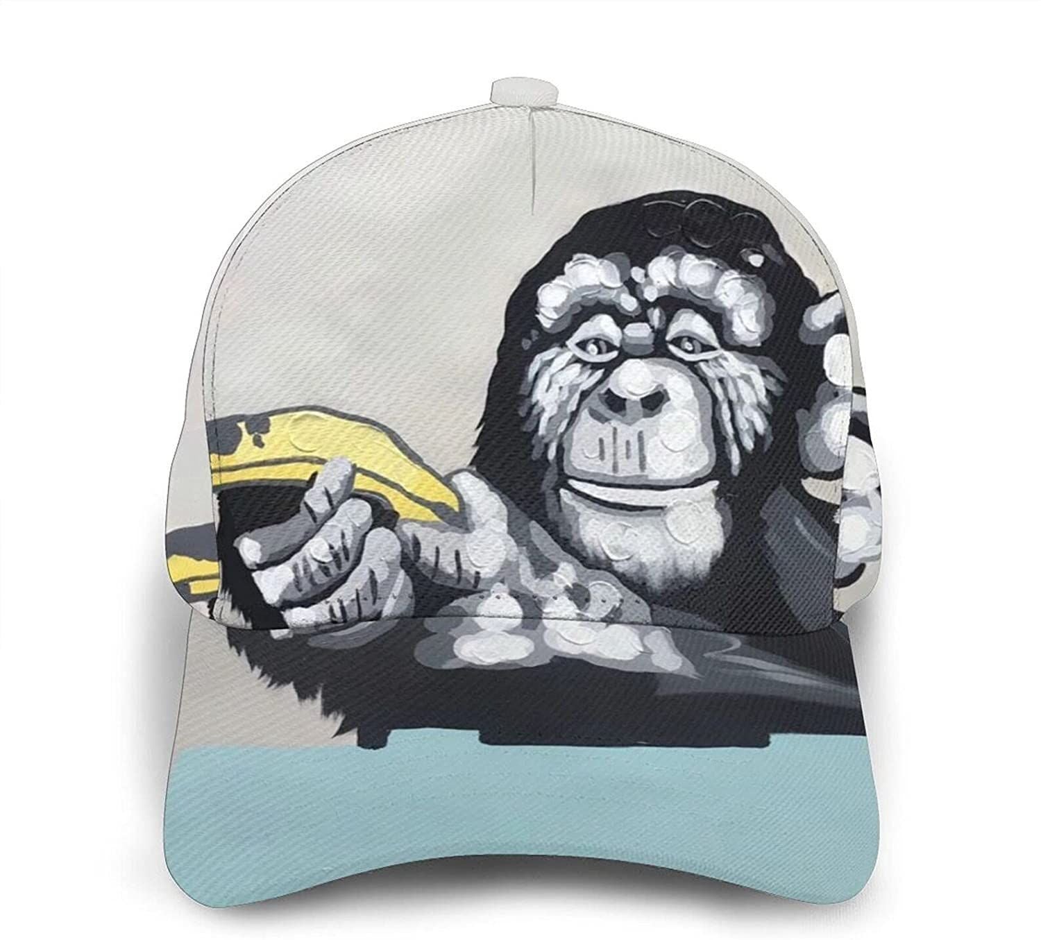 Banana Monkey Print Classic Baseball 3D Cap Adjustable Twill Sports Dad Hats For Unisex Trucker Hats Custom Hats Gifts For Men & Women